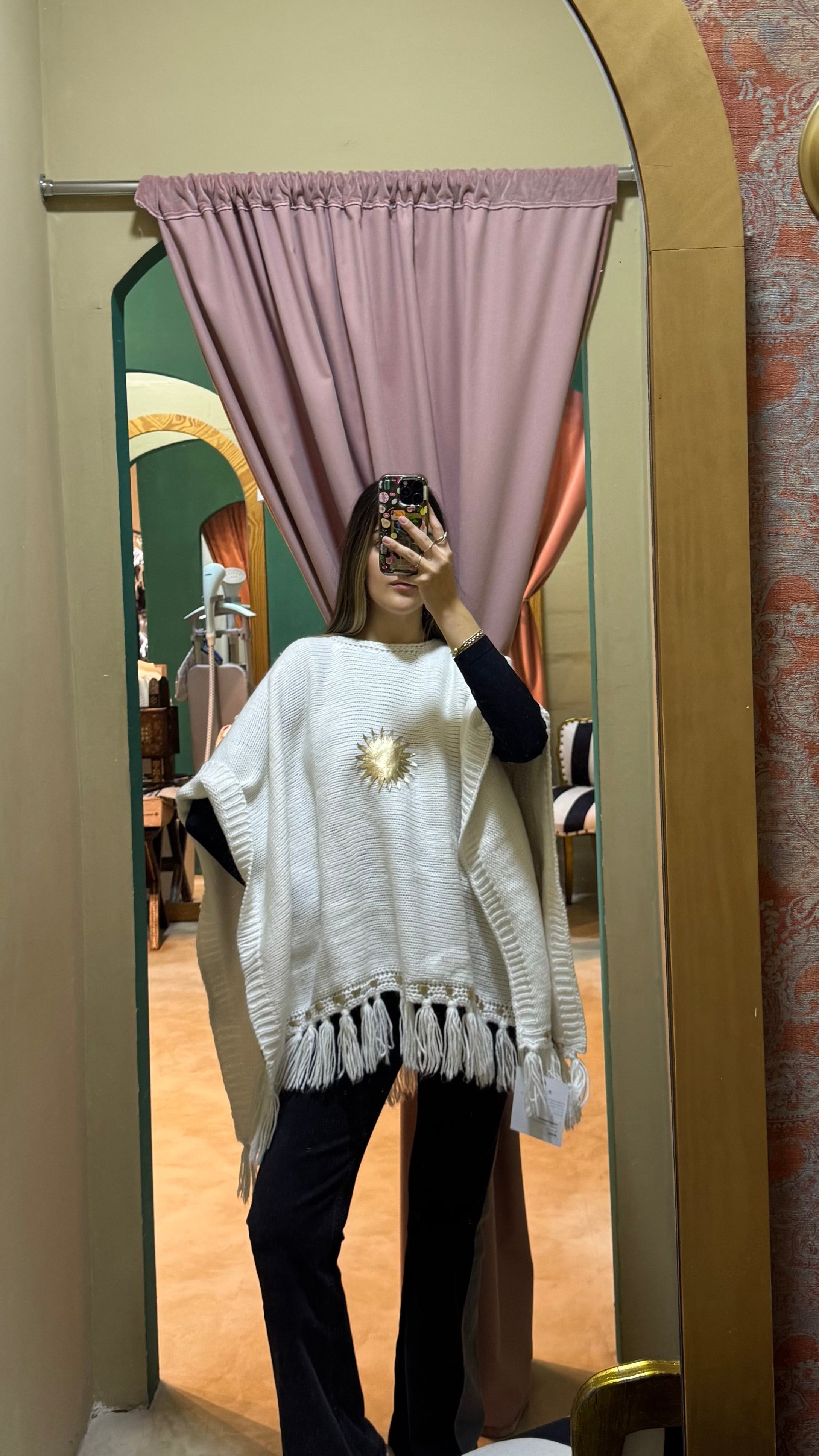 PONCHO PATRIA CON FLECOS -  BLANCO