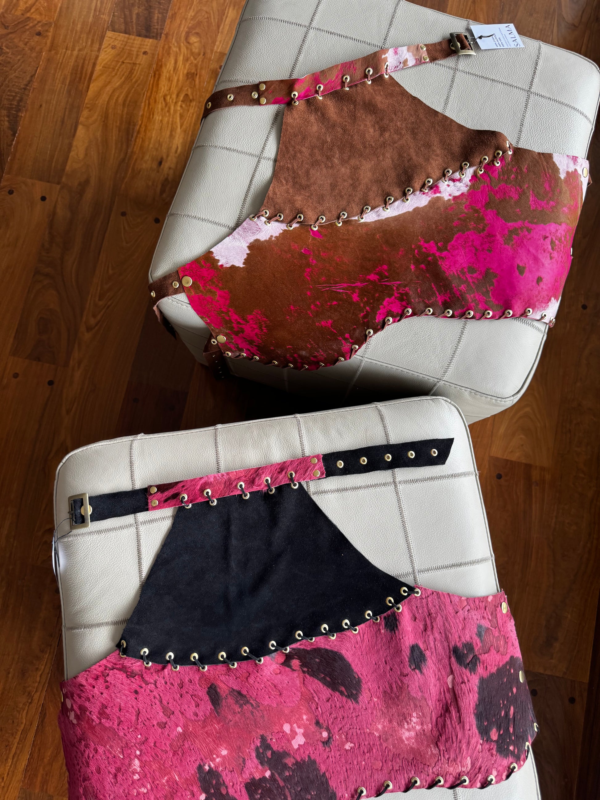 TOP HALTER - fucsia y camel