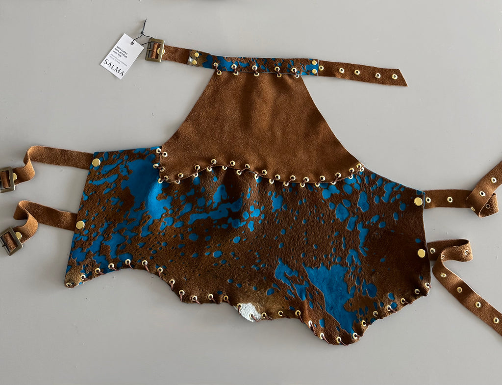 TOP HALTER - azul y camel