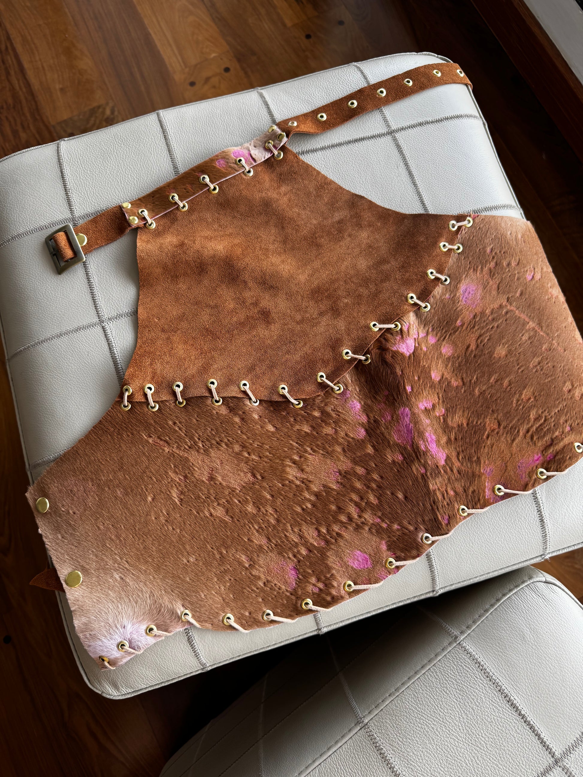 TOP HALTER - rosa y camel