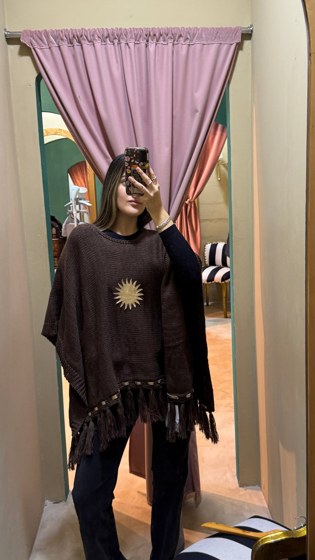 PONCHO PATRIA CON FLECOS -  CHOCOLATE