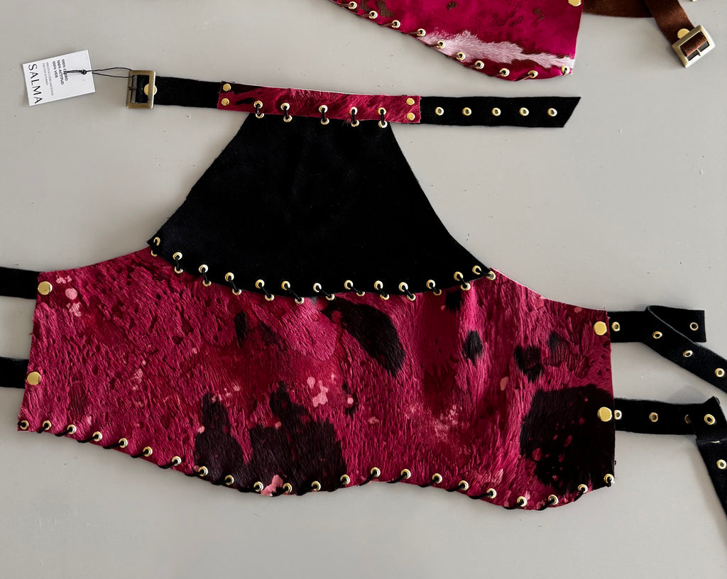 TOP HALTER - fucsia y negro