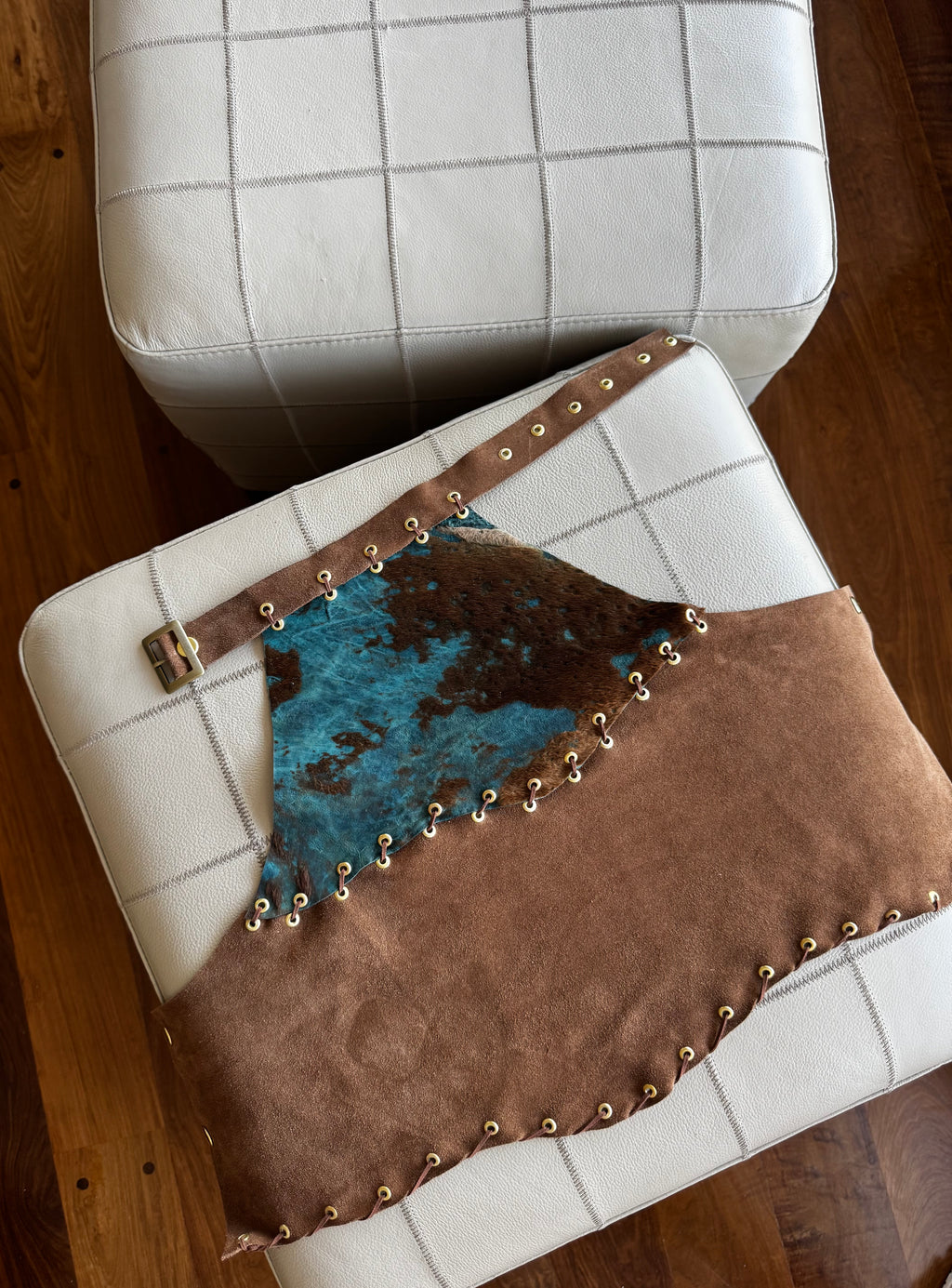 TOP HALTER - turquesa y camel