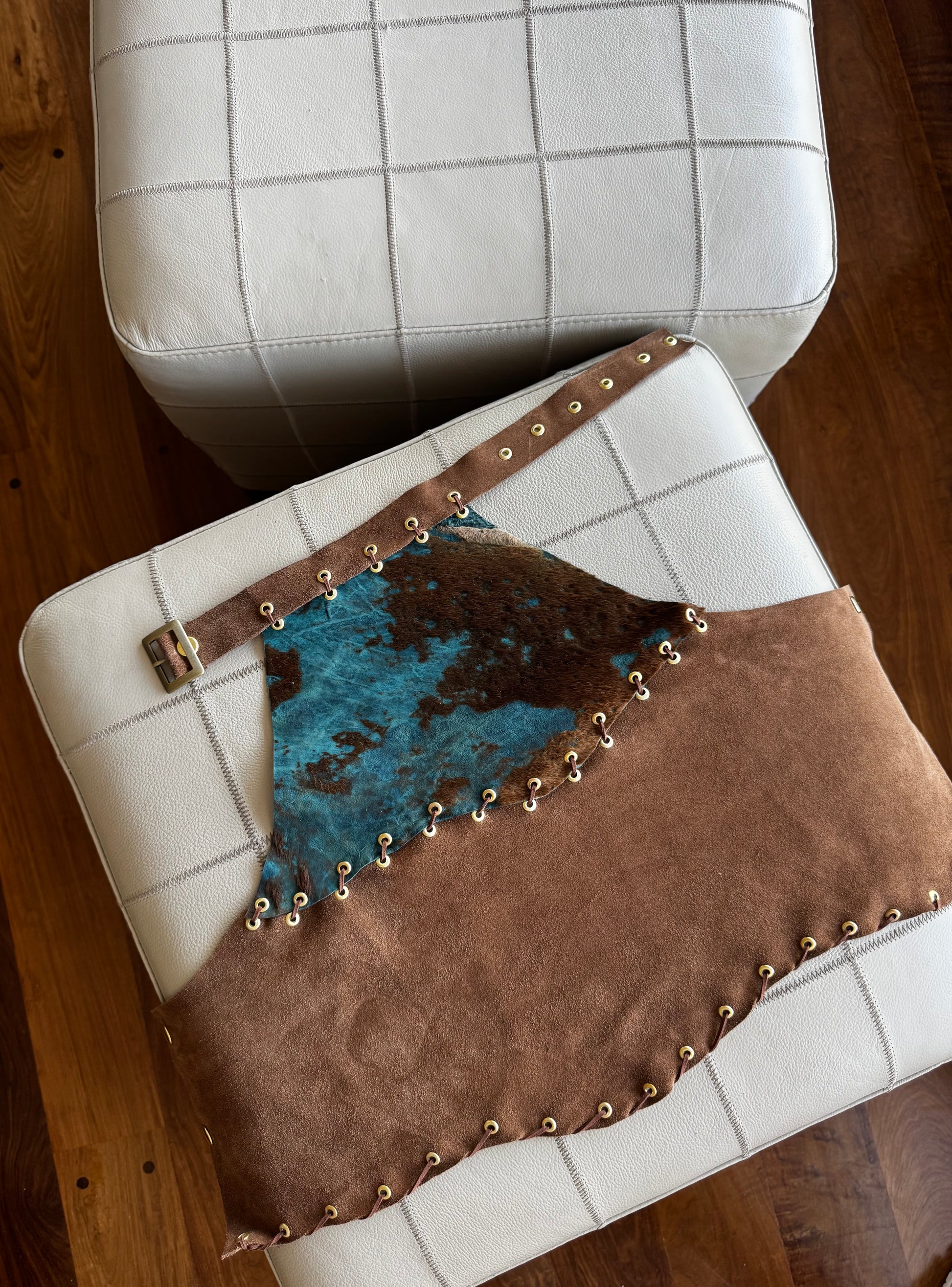 TOP HALTER - turquesa y camel