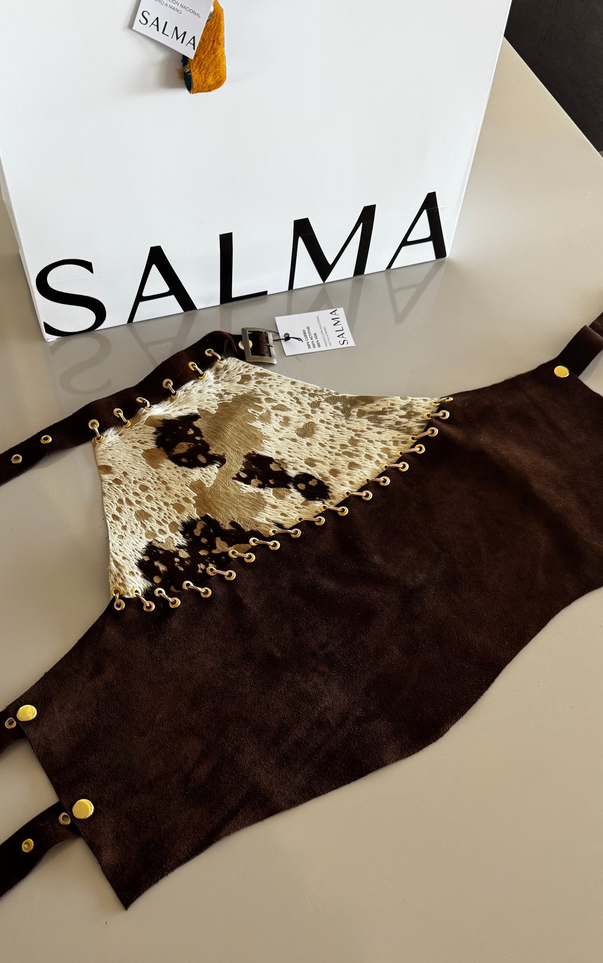 TOP HALTER - chocolate y blanco