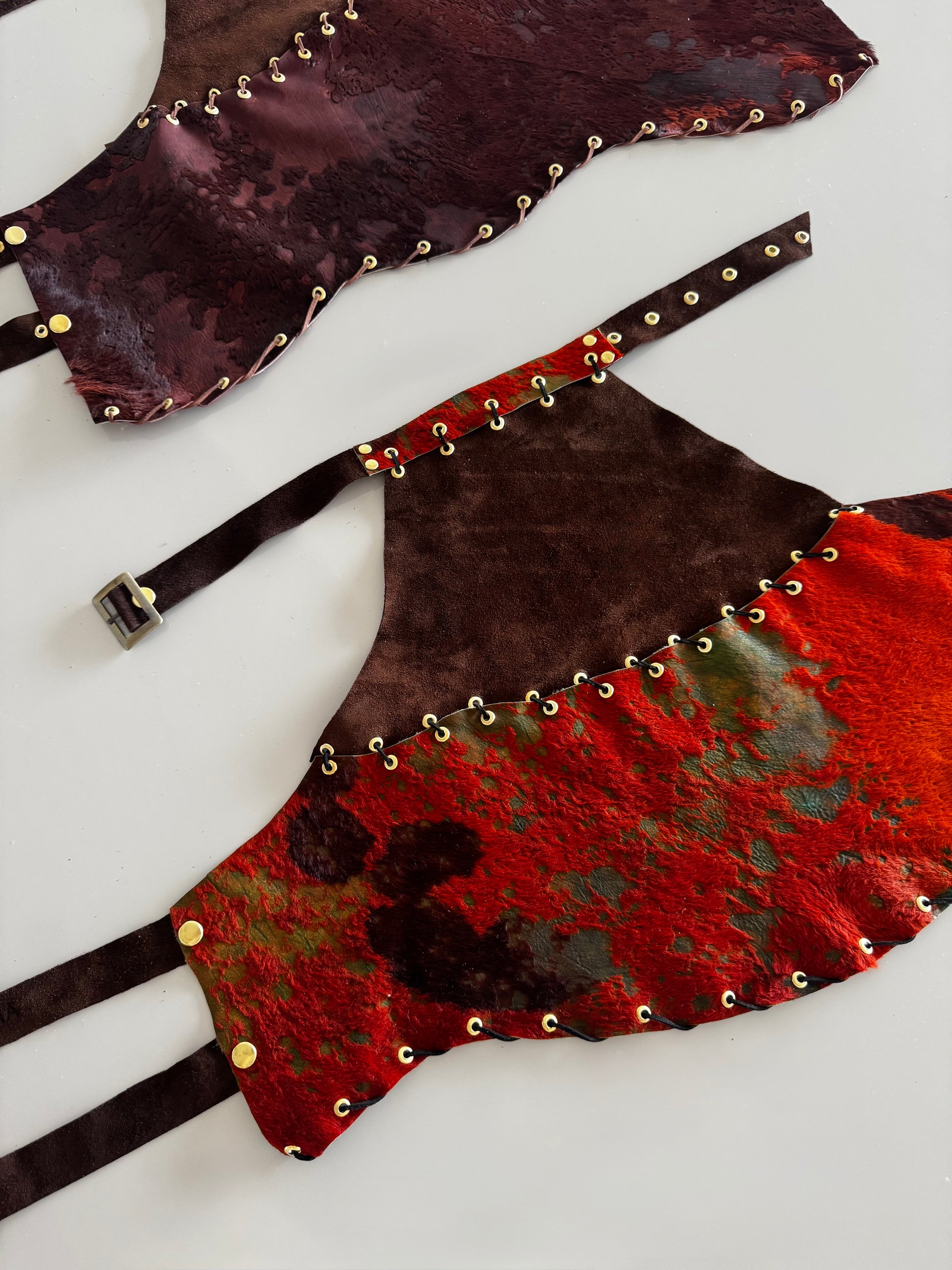 TOP HALTER - naranja y chocolate