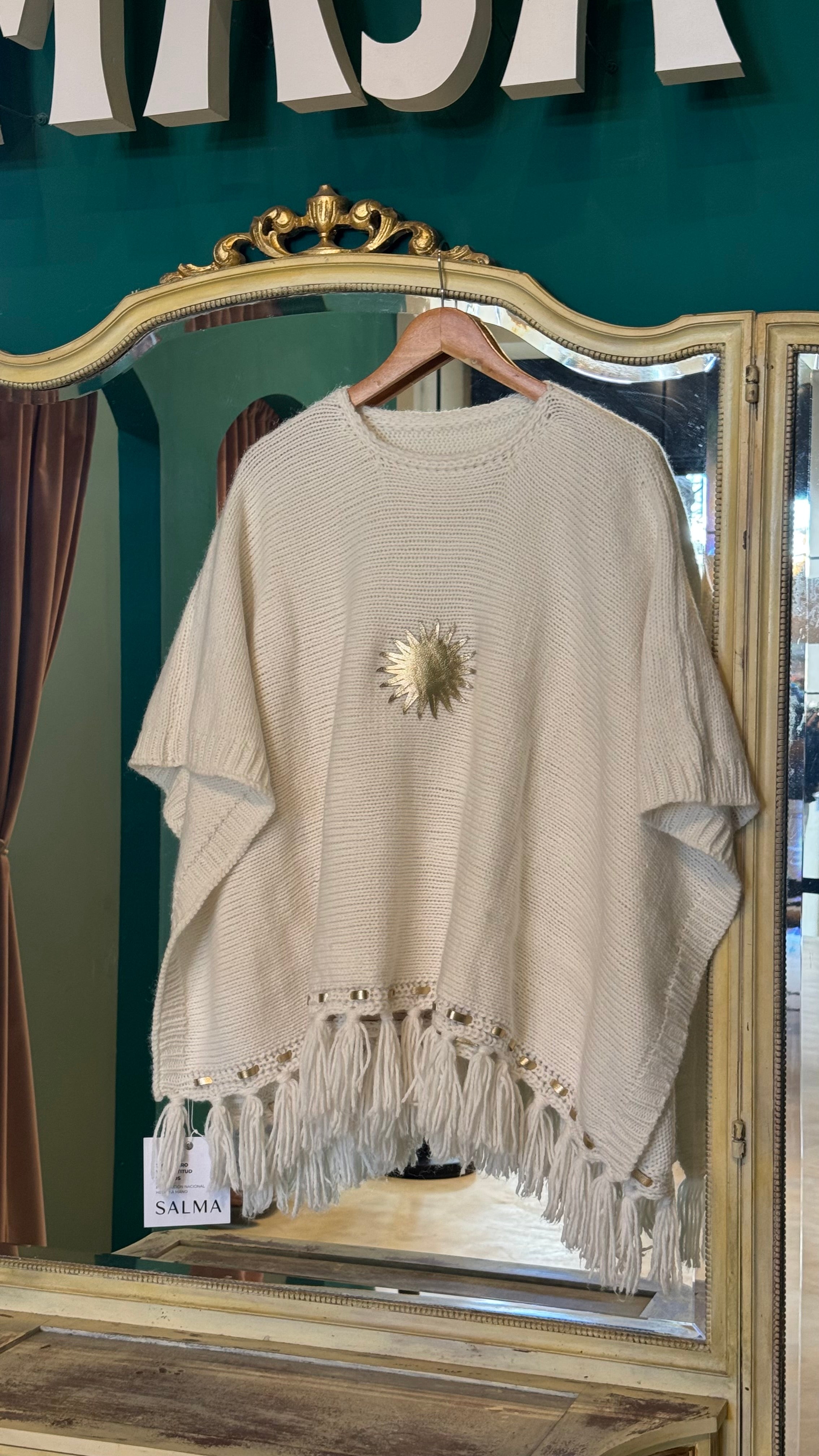 PONCHO PATRIA CON FLECOS -  BLANCO