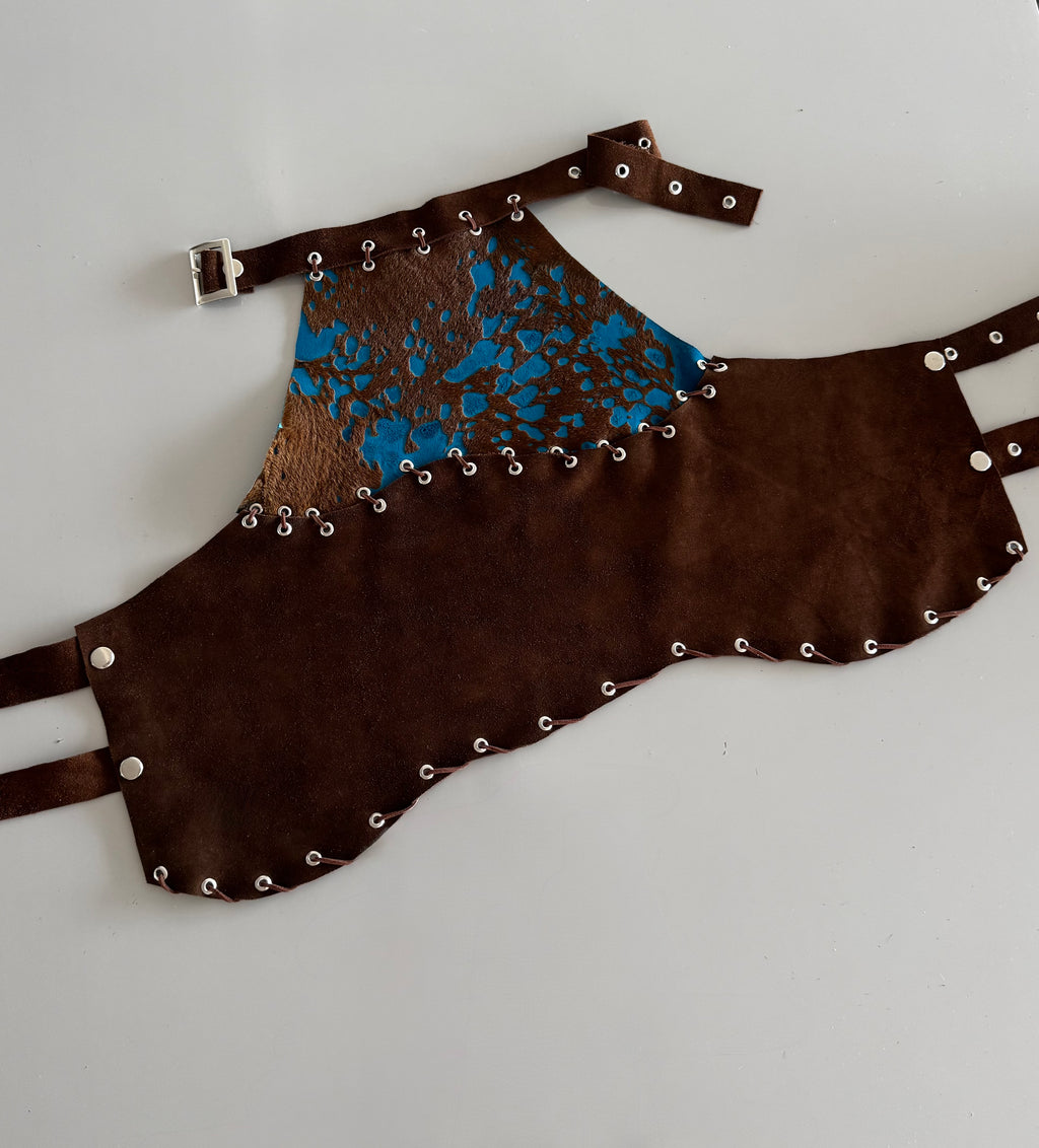 TOP HALTER - celeste y chocolate