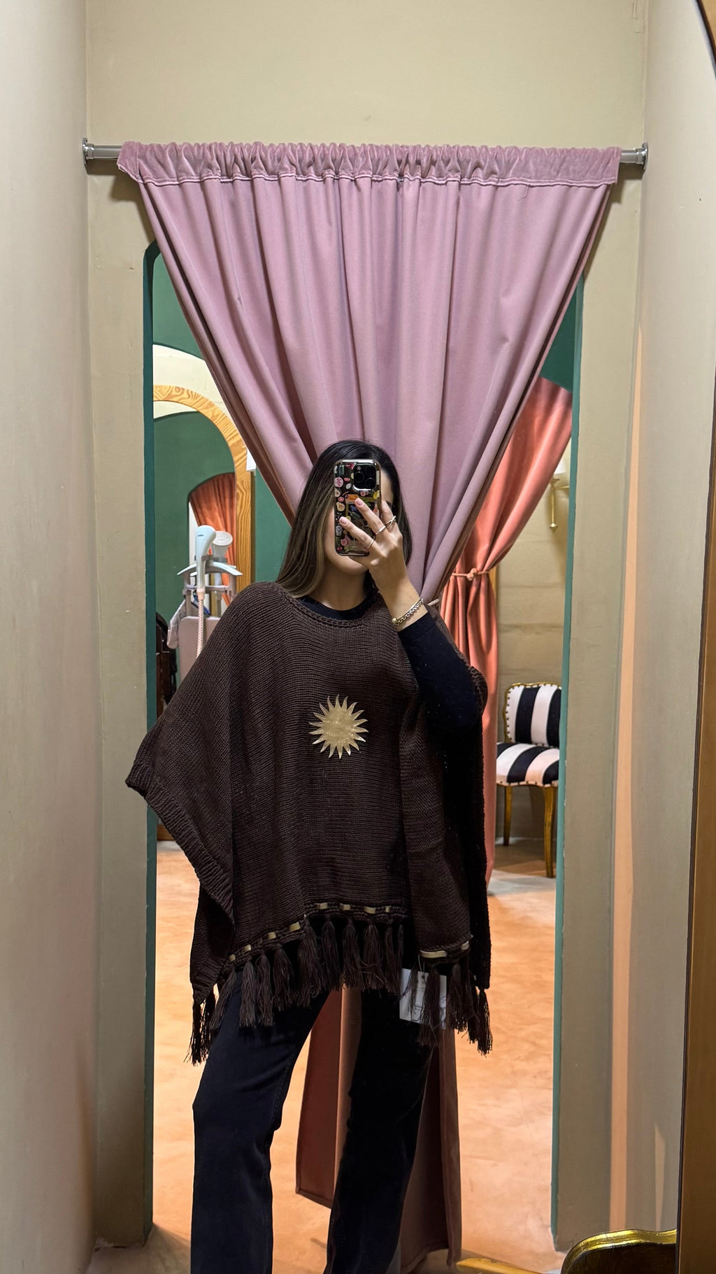 PONCHO PATRIA CON FLECOS -  CHOCOLATE