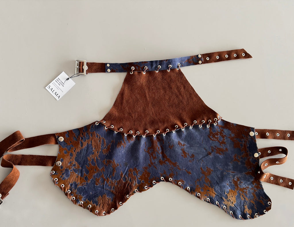 TOP HALTER - azul y marrón