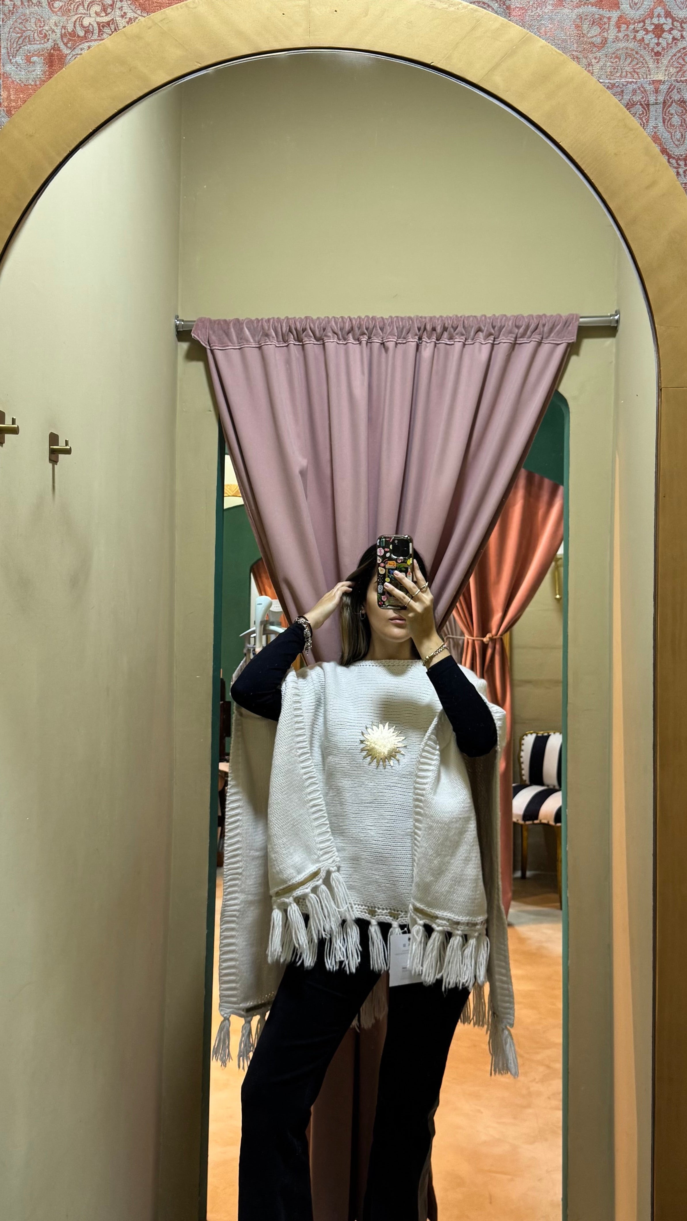 PONCHO PATRIA CON FLECOS -  BLANCO